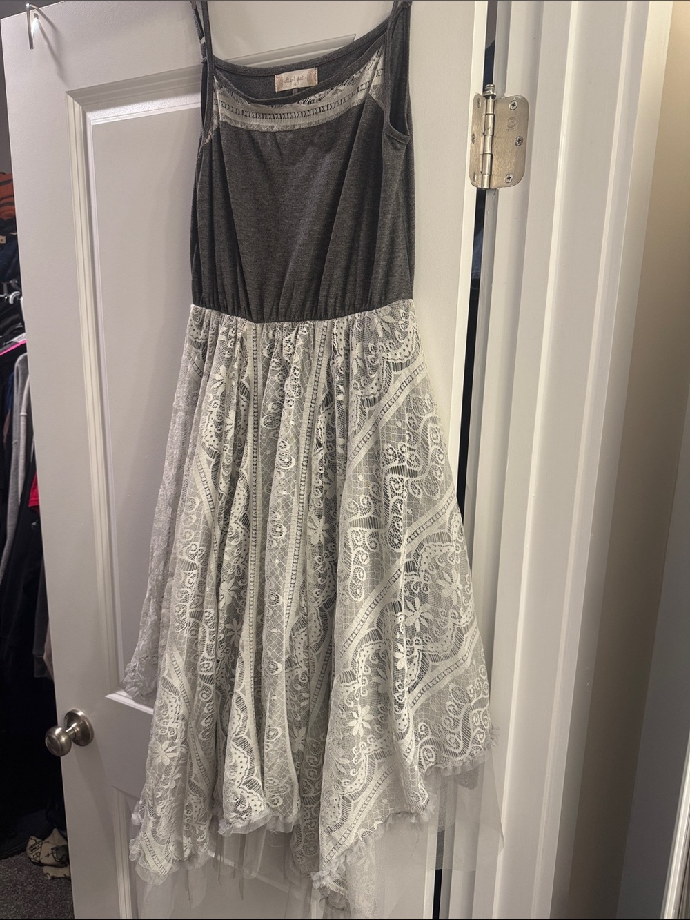 Altar'd State Charcoal and White Lace Midi Dress